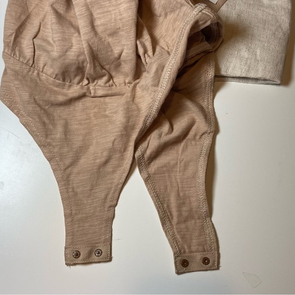 Promesa 100% Cotton Bodysuit | Sand & Ivory | Cap Sleeves with Shoulder Pads - Picture 9 of 12